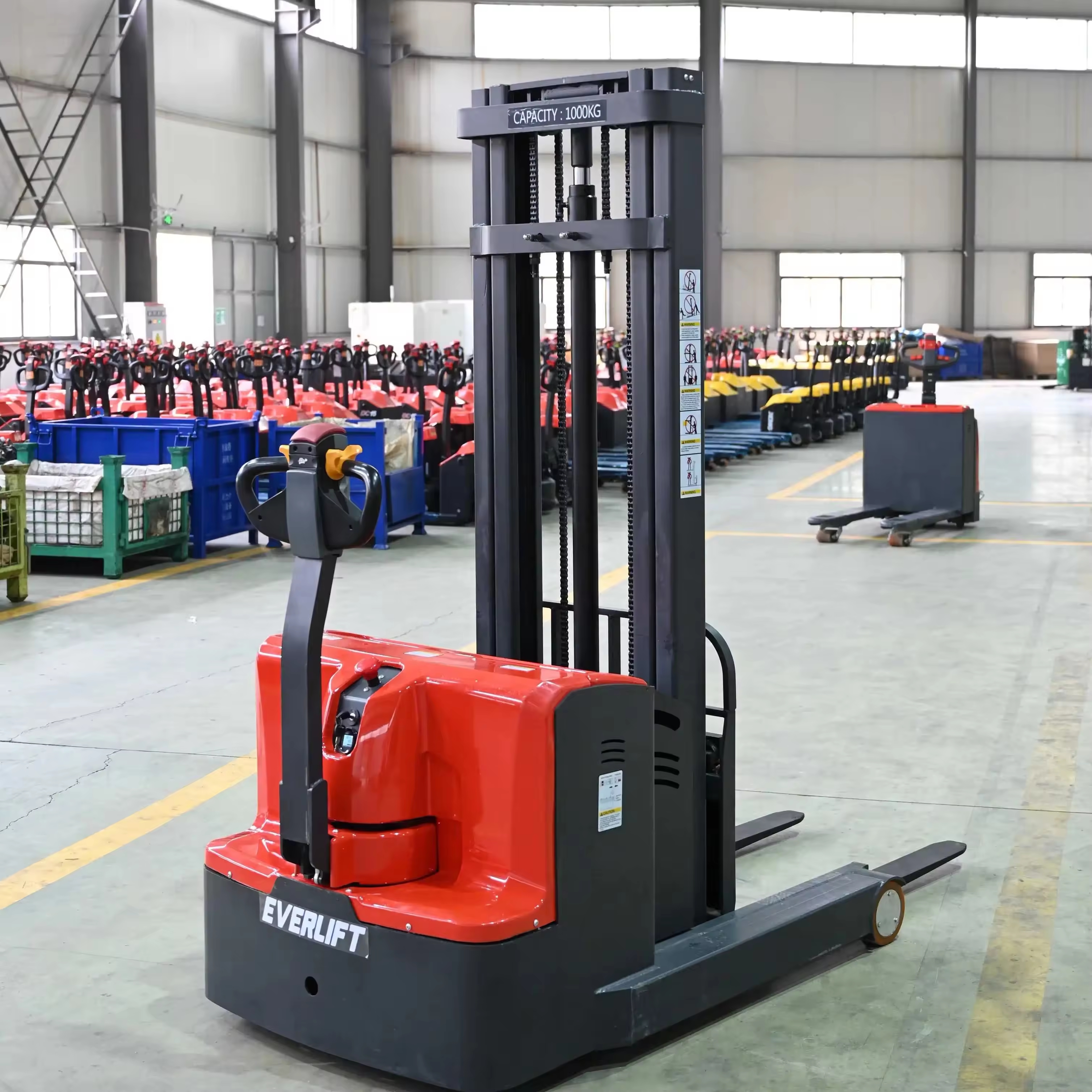 Everlift Venda Quente Empilhador de paletes Empilhador de paletes portátil Empilhador de paletes Reach Truck Empilhadeira Preço 1000kg 1 Ton Empilhador de elevação contínua
